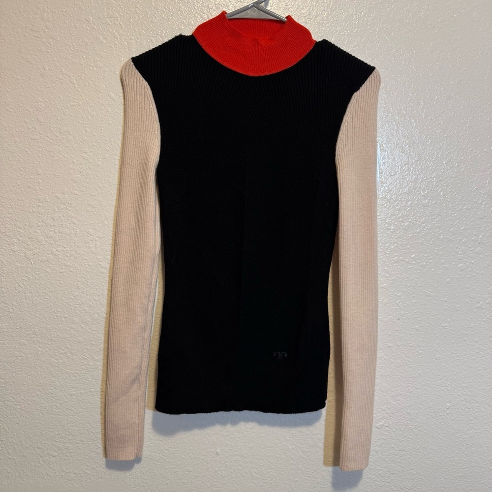 Tori Burch Color Block Merino Blend Turtleneck Sweater Size XS Read Description